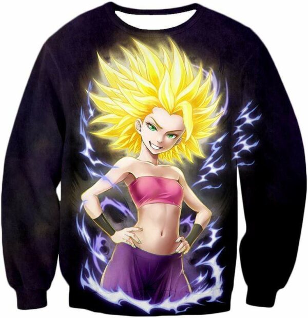 Dragon Ball Super Caulifla Cool Super Saiyan Universe 6 Black Zip Up Hoodie - Sweatshirt