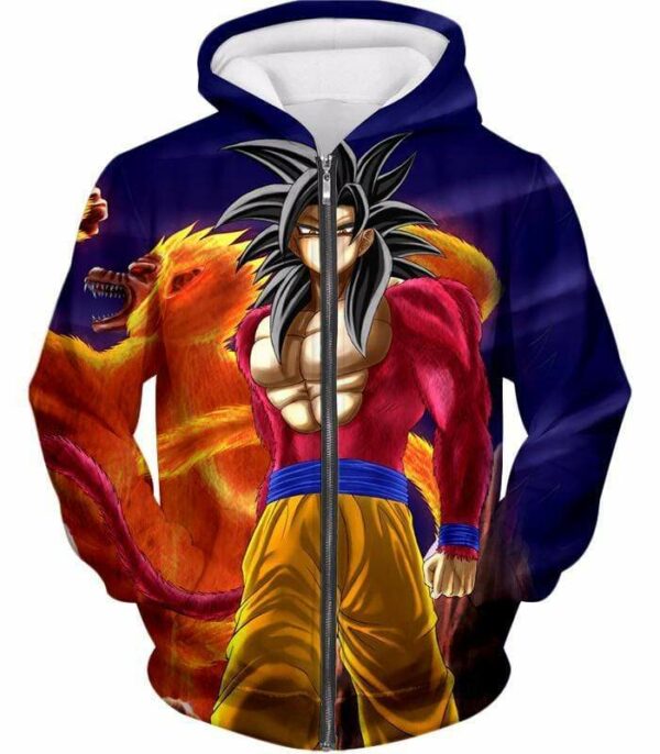 Dragon Ball Super Controlled Beast Form Goku Super Saiyan 4 Blue Hoodie - Zip Up Hoodie