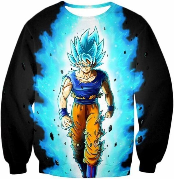 Dragon Ball Super Cool Goku Super Saiyan Blue Anime Black Zip Up Hoodie - Sweatshirt
