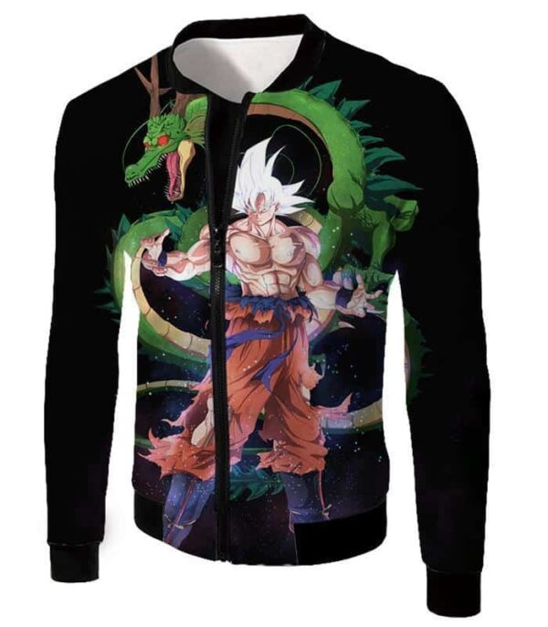 Dragon Ball Super Cool Hero Goku Super Saiyan White X Dragon Shenron Black Hoodie - Jacket