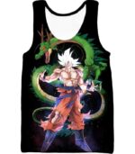 Dragon Ball Super Cool Hero Goku Super Saiyan White X Dragon Shenron Black Zip Up Hoodie - Tank Top