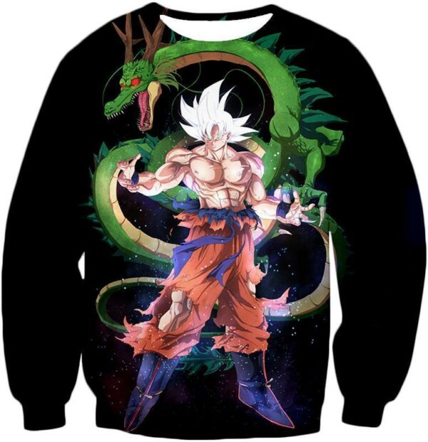 Dragon Ball Super Cool Hero Goku Super Saiyan White X Dragon Shenron Black Zip Up Hoodie - Sweatshirt