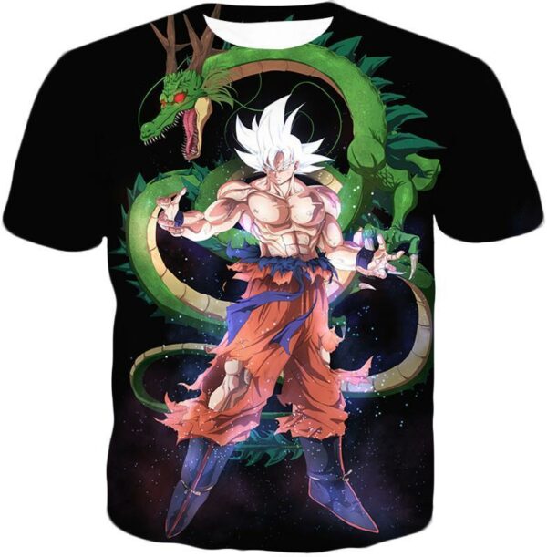 Dragon Ball Super Cool Hero Goku Super Saiyan White X Dragon Shenron Black Zip Up Hoodie - T-Shirt