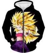 Dragon Ball Super Cool Saiyan Caulifla Super Saiyan 3 Black Hoodie - Dragon Ball Z Hoodie - Zip Up Hoodie