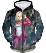 Dragon Ball Super Cute Fighter Android 18 Pretty Graphic Hoodie - Dragon Ball Z Hoodie - Zip Up Hoodie