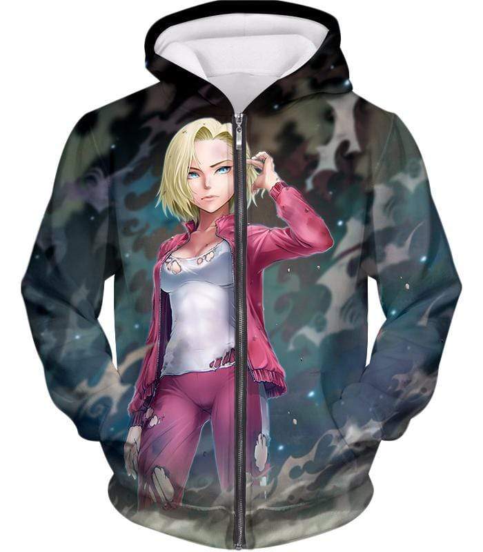 Dragon Ball Super Cute Fighter Android 18 Pretty Graphic Zip Up Hoodie - Dragon Ball Z Hoodie - Zip Up Hoodie