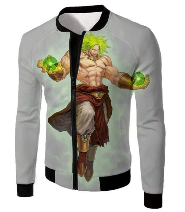 Dragon Ball Super DBZ Hoodie - Legendary Super Saiyan Broly Cool Action Promo White T-Shirt - Jacket