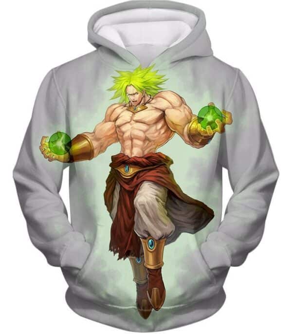 Dragon Ball Super DBZ Hoodie - Legendary Super Saiyan Broly Cool Action Promo White T-Shirt - Hoodie