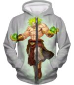 Dragon Ball Super DBZ Hoodie - Legendary Super Saiyan Broly Cool Action Promo White Hoodie - Zip Up Hoodie