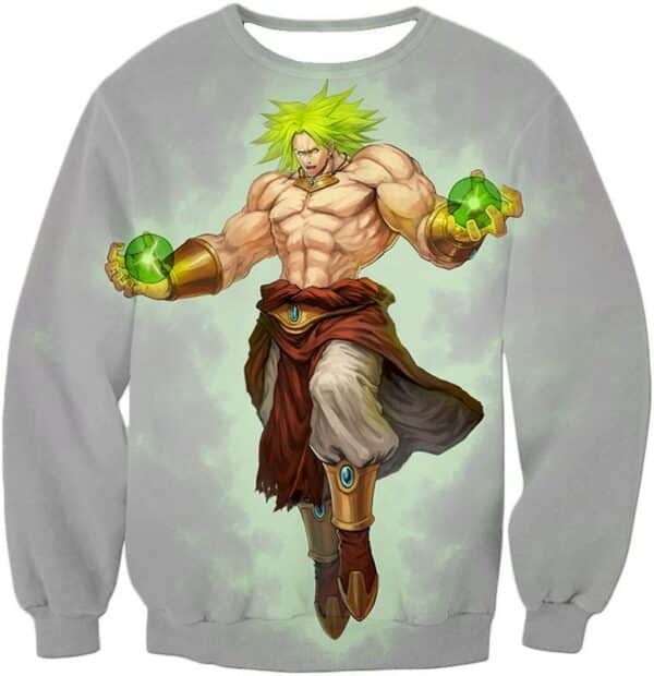 Dragon Ball Super DBZ Hoodie - Legendary Super Saiyan Broly Cool Action Promo White Zip Up Hoodie - Sweatshirt