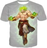 Dragon Ball Super DBZ Hoodie - Legendary Super Saiyan Broly Cool Action Promo White Zip Up Hoodie - T-Shirt