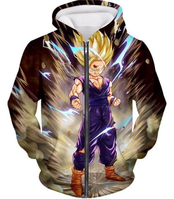 Dragon Ball Super DBZ Hoodie - Super Saiyan 2 Gohan Cell Saga Cool Graphic Action Zip Up Hoodie - Zip Up Hoodie