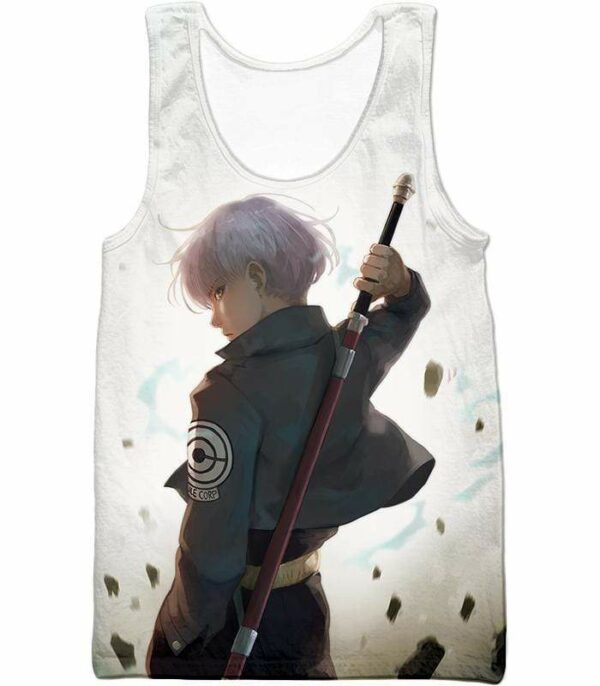 Dragon Ball Super Extremely Cool Future Trunks Graphic White Hoodie - Tank Top