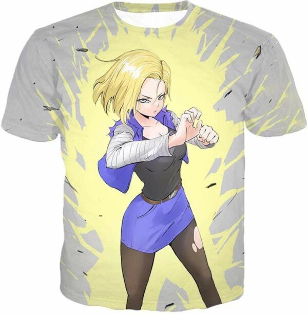 Dragon Ball Super Fighter Android 18 Cool Action Anime White Hoodie - Dragon Ball Z Hoodie - T-Shirt