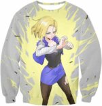 Dragon Ball Super Fighter Android 18 Cool Action Anime White Hoodie - Dragon Ball Z Hoodie - Sweatshirt