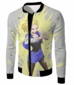 Dragon Ball Super Fighter Android 18 Cool Action Anime White Hoodie - Dragon Ball Z Hoodie - Jacket