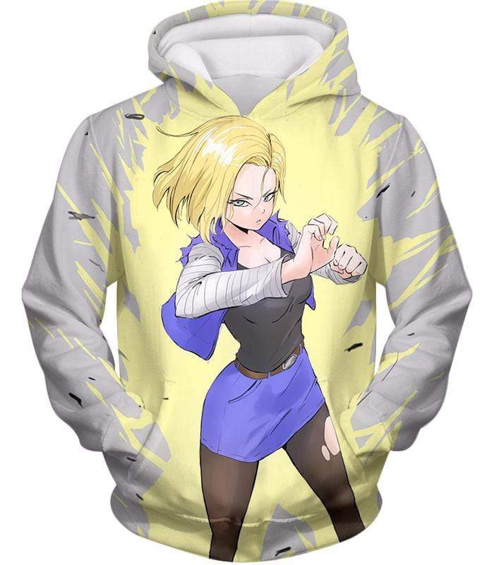 Dragon Ball Super Fighter Android 18 Cool Action Anime White Hoodie - Dragon Ball Z Hoodie - Hoodie