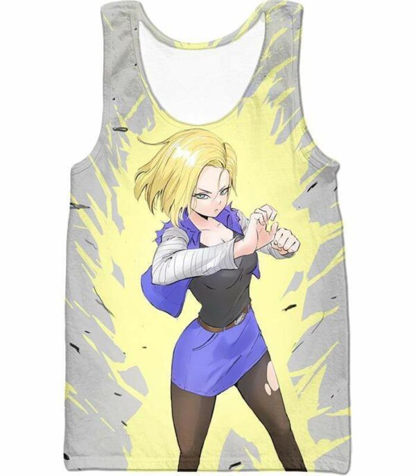 Dragon Ball Super Fighter Android 18 Cool Action Anime White Zip Up Hoodie - Dragon Ball Z Hoodie - Tank Top