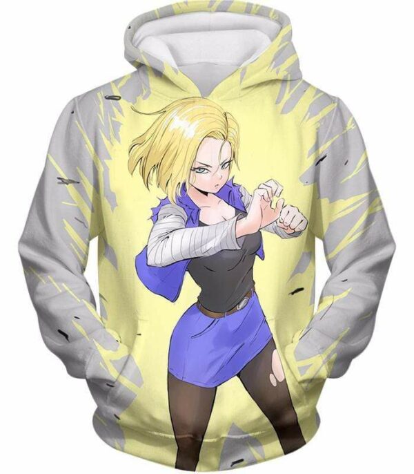 Dragon Ball Super Fighter Android 18 Cool Action Anime White Zip Up Hoodie - Dragon Ball Z Hoodie - Hoodie