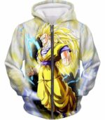 Dragon Ball Super Goku Super Saiyan 3 Anime White Zip Up Hoodie - Zip Up Hoodie