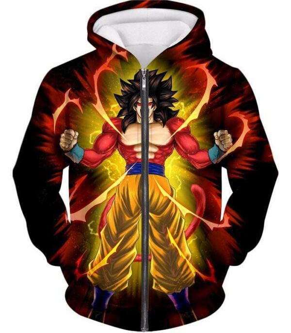 Dragon Ball Super Goku Super Saiyan 4 Power Black Hoodie - Zip Up Hoodie