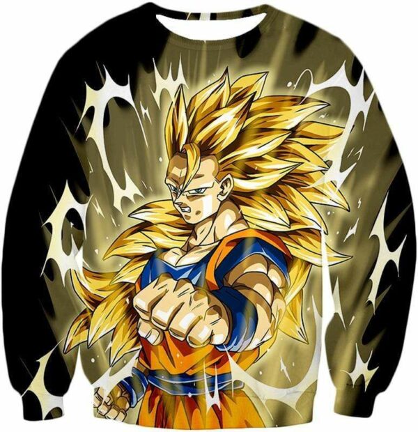 Dragon Ball Super Incredible Fighter Goku Super Saiyan 3 Graphic Black Zip Up Hoodie - Sweatshirt