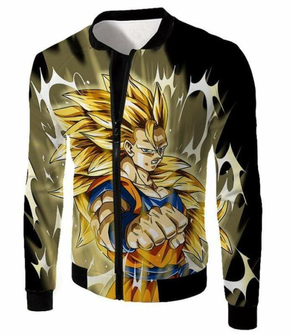 Dragon Ball Super Incredible Fighter Goku Super Saiyan 3 Graphic Black Zip Up Hoodie - Jacket