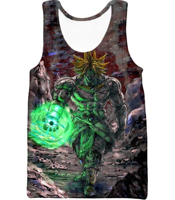 Dragon Ball Super Incredible Power Legendary Super Saiyan Broly Cool Blur Graphic Zip Up Hoodie - Tank Top