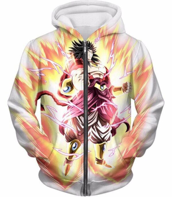 Dragon Ball Super Legendary Saiyan Warrior Broly Ultra Instinct Rising White Hoodie - DBZ Clothing Hoodie - Zip Up Hoodie