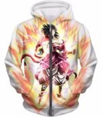 Dragon Ball Super Legendary Saiyan Warrior Broly Ultra Instinct Rising White Zip Up Hoodie - DBZ Clothing Hoodie - Zip Up Hoodie