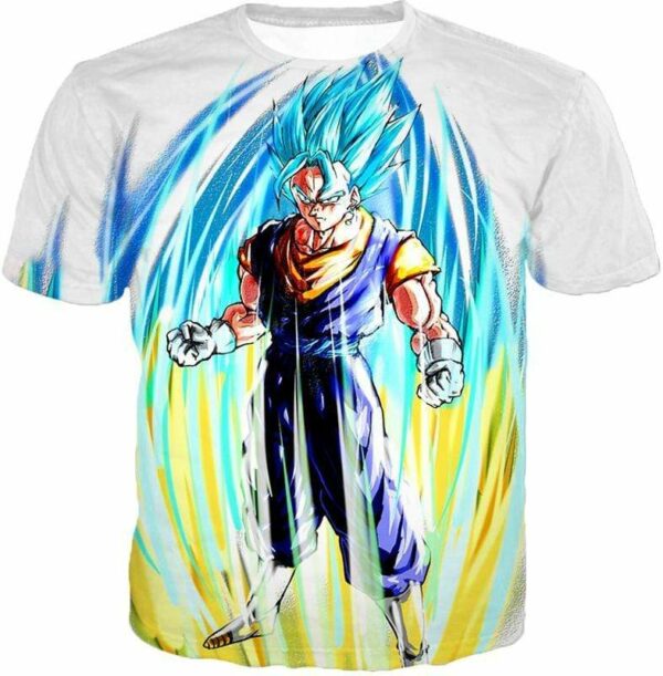 Dragon Ball Super Powerful Fusion Warrior Vegito Super Saiyan Blue White Zip Up Hoodie - T-Shirt