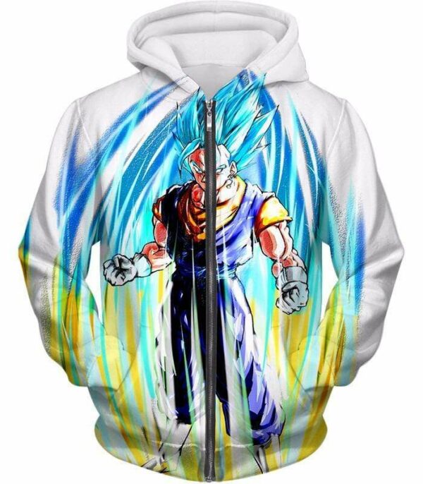 Dragon Ball Super Powerful Fusion Warrior Vegito Super Saiyan Blue White Hoodie - Zip Up Hoodie