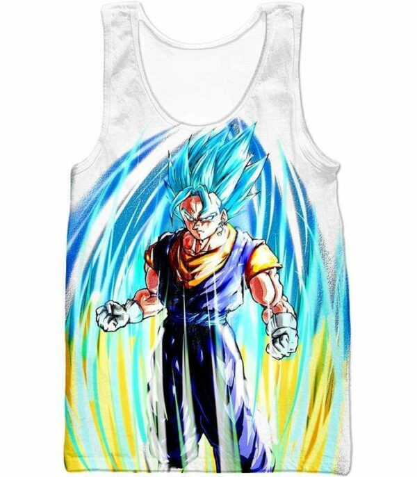 Dragon Ball Super Powerful Fusion Warrior Vegito Super Saiyan Blue White Hoodie - Tank Top