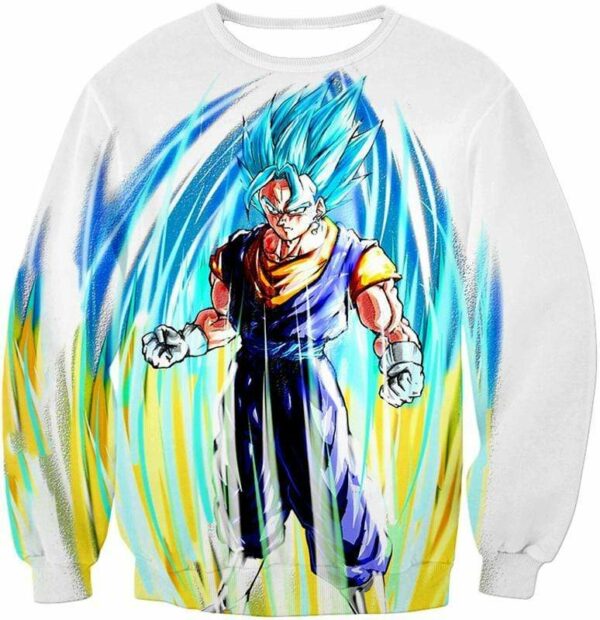 Dragon Ball Super Powerful Fusion Warrior Vegito Super Saiyan Blue White Hoodie - Sweatshirt