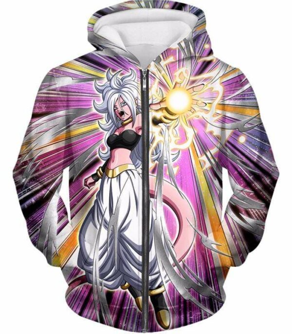 Dragon Ball Super Pure Evil Android 21 Action Hoodie - Dragon Ball Hoodie - Zip Up Hoodie