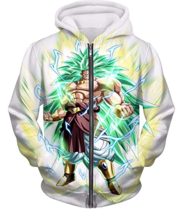 Dragon Ball Super Rising Power Legendary Super Saiyan 3 Broly White Hoodie - Zip Up Hoodie