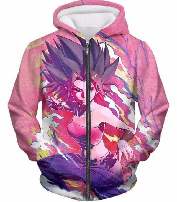 Dragon Ball Super Saiyan Caulifla Cool Action Pink Hoodie - Dragon Ball Hoodie - Zip Up Hoodie