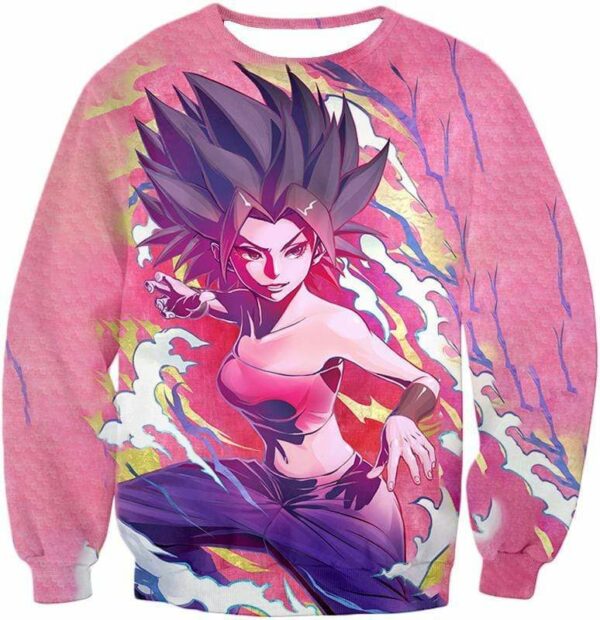 Dragon Ball Super Saiyan Caulifla Cool Action Pink Hoodie - Dragon Ball Hoodie - Sweatshirt