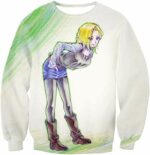 Dragon Ball Super Super Cute Android 18 Drawing Cool White Hoodie - Sweatshirt