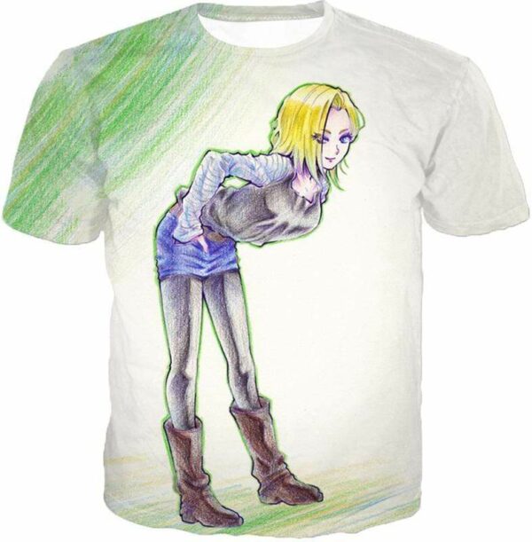 Dragon Ball Super Super Cute Android 18 Drawing Cool White Hoodie - T-Shirt