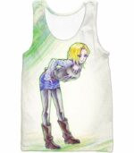 Dragon Ball Super Super Cute Android 18 Drawing Cool White Zip Up Hoodie - Tank Top