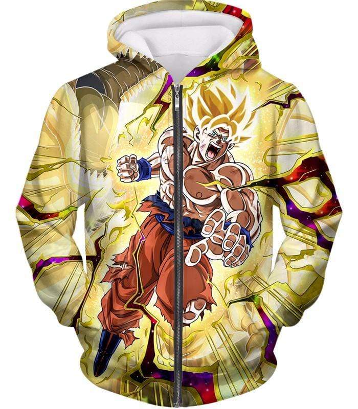 Dragon Ball Super Super Saiyan 2 Goku Power Action Cool Graphic Zip Up Hoodie - DBZ Clothing Hoodie