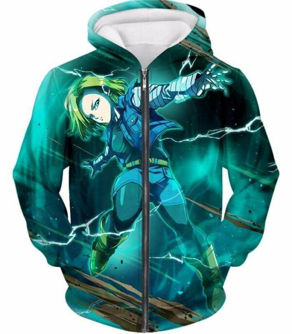 Dragon Ball Super Very Cool Action Hero Android 18 Graphic Hoodie - Dragon Ball Super Hoodie - Zip Up Hoodie