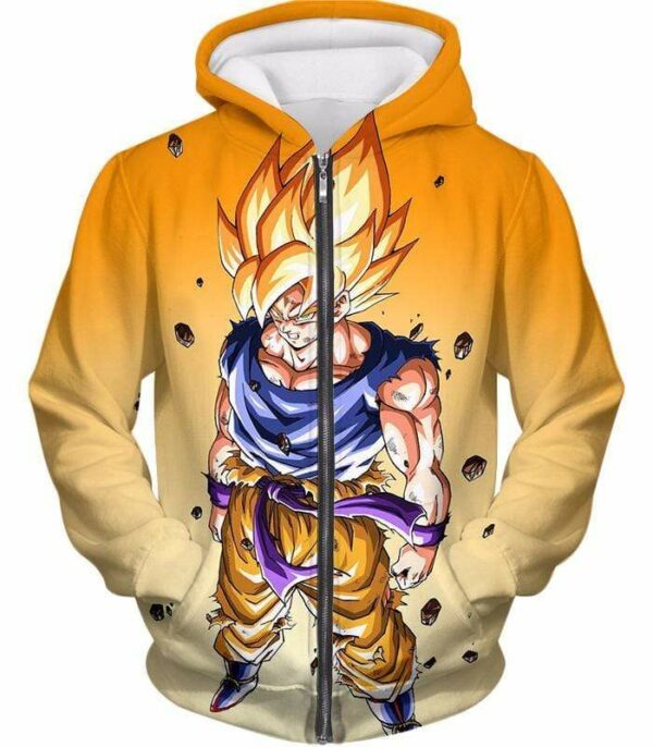 Dragon Ball Super Warrior Goku Super Saiyan 2 Cool Battle Orange Hoodie - Zip Up Hoodie