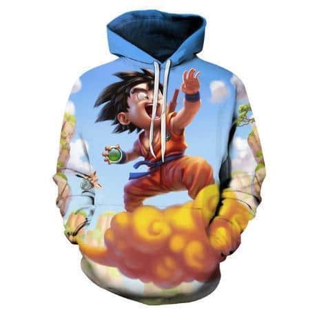 Dragon Ball Z Hoodie - 3D Kid Goku Surfing On Nimbus Pullover Hoodie