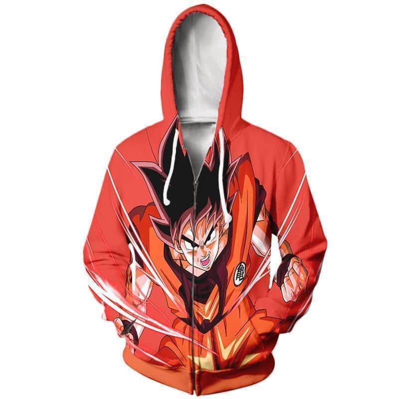 Dragon Ball Z Hoodie - Goku Power Up Red  Zip Up Hoodie Jacket - Zip Up Hoodie