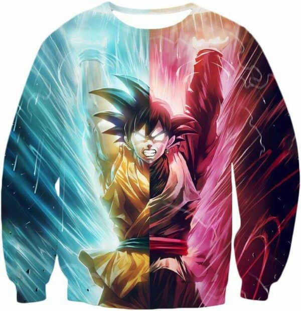 Dragon Ball Z Hoodie - Half Black Goku Half Goku Spirit Bomb Hoodie - Sweatshirt