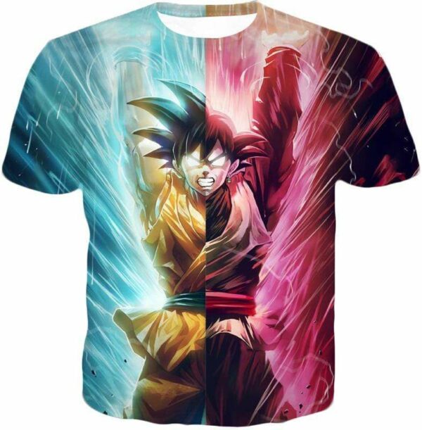 Dragon Ball Z Hoodie - Half Black Goku Half Goku Spirit Bomb Hoodie - T-Shirt