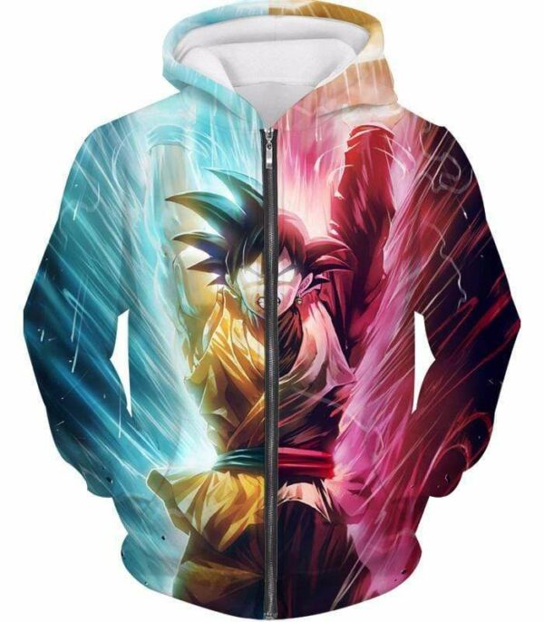 Dragon Ball Z Hoodie - Half Black Goku Half Goku Spirit Bomb Hoodie - Zip Up Hoodie