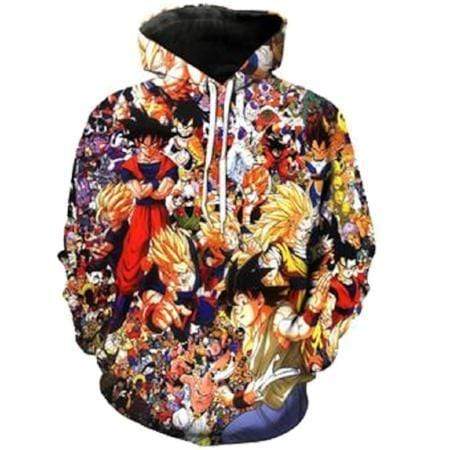 Dragon Ball Z Hoodie In A Multicolor Collage Of All The Z Fighters Pullover Hoodie